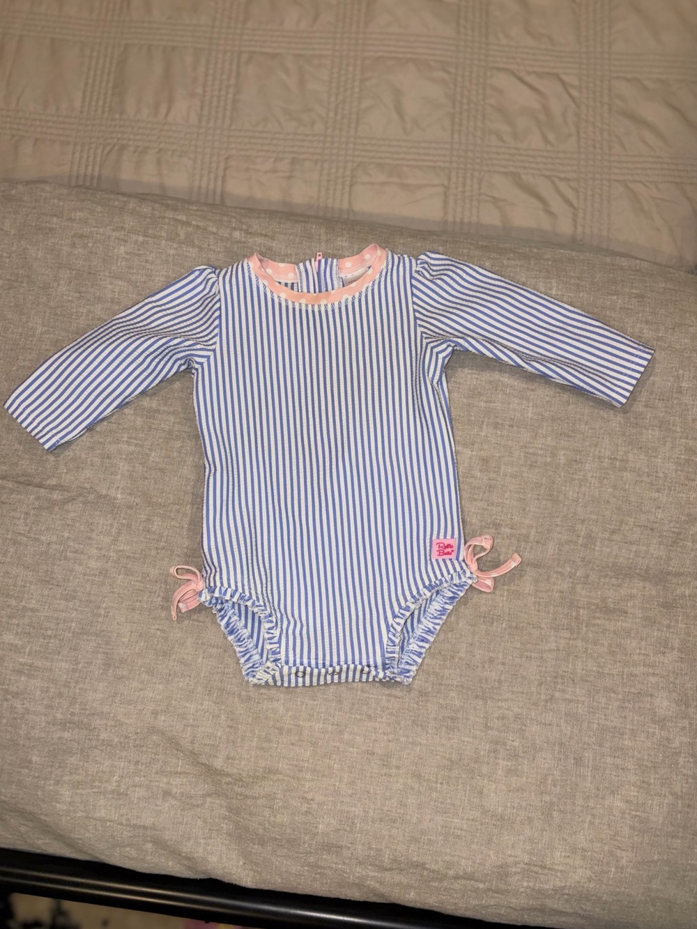 Ruffle Butts Blue & Pink Striped Long-Sleeve Rashguard